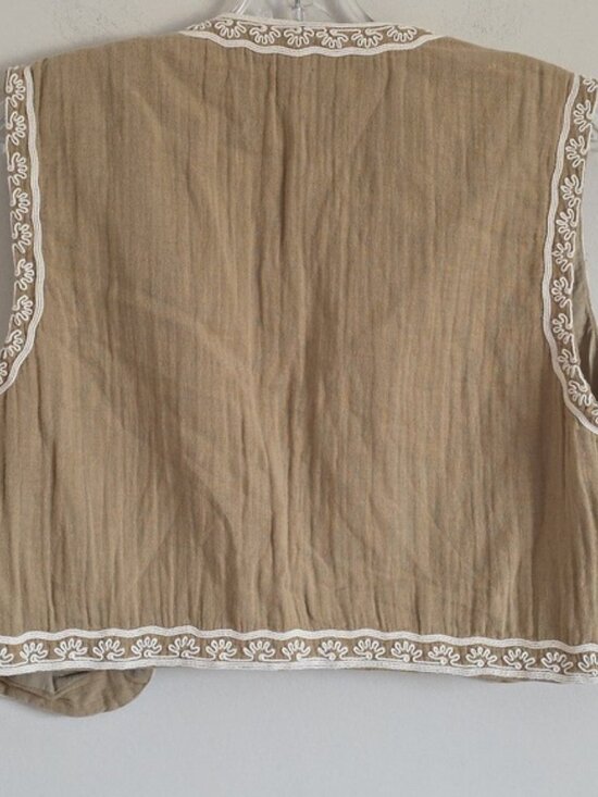 ZARA | floral embroidered waistcoat gilet vest cotton sz S - Picture 4 of 6